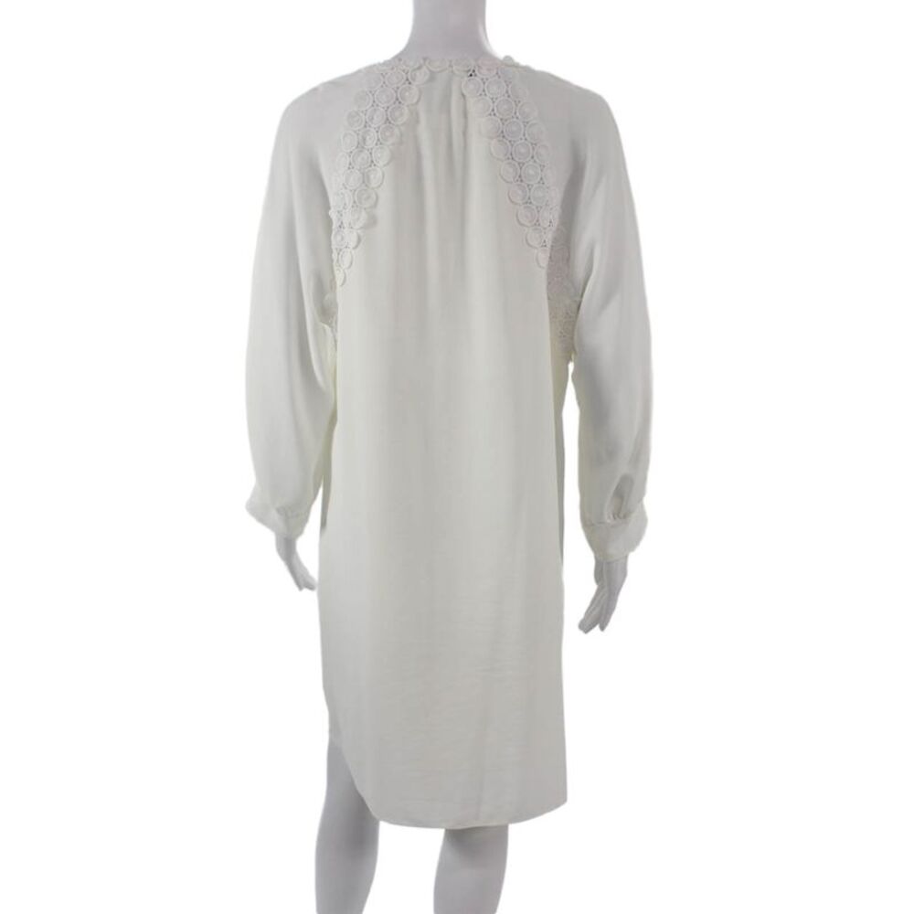 BCBGMAXAZRIA Women Shift Dress White V Neck Long Sleeve Knee Length Size L - Picture 3 of 5